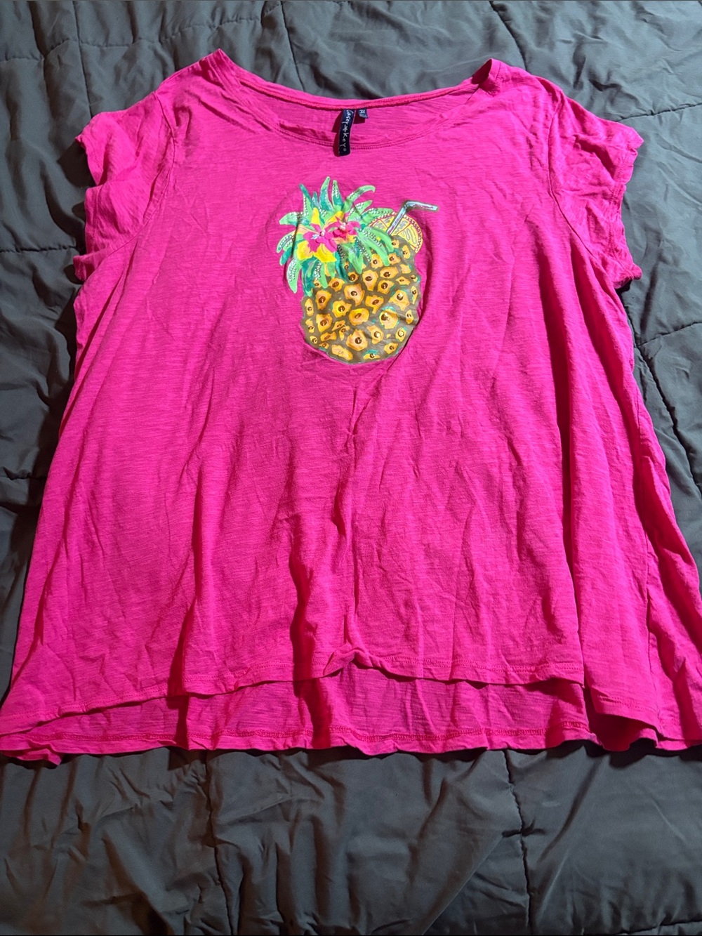 Bright Pink Short Sleeve Tee with Pineapple Graphic
